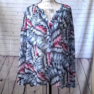 Vince Camuto Feather Wings Long Sleeve Sheer Top Size Large